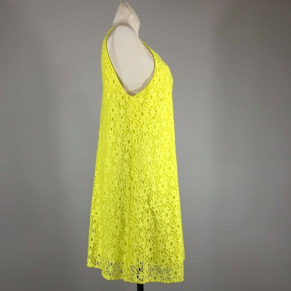 NWT Gianni Bini GB Yellow Lace Dress S Sleeveless High Neck Keyhole Back Overlay - Picture 7 of 11